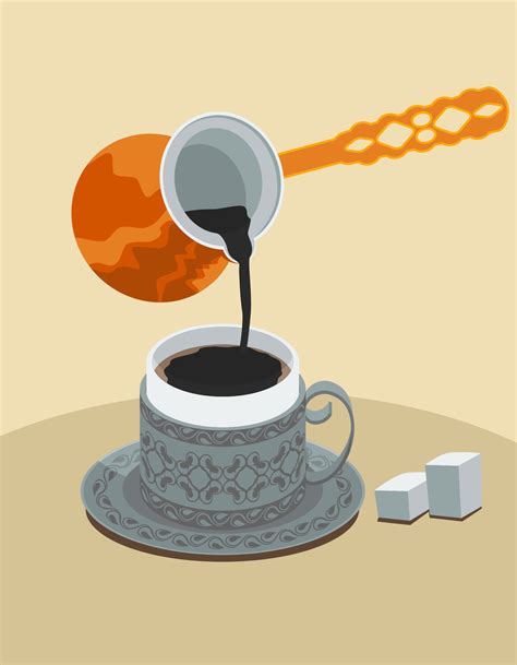 Editable Three Quarter Top View Of Pouring Turkish Coffee From Cezve