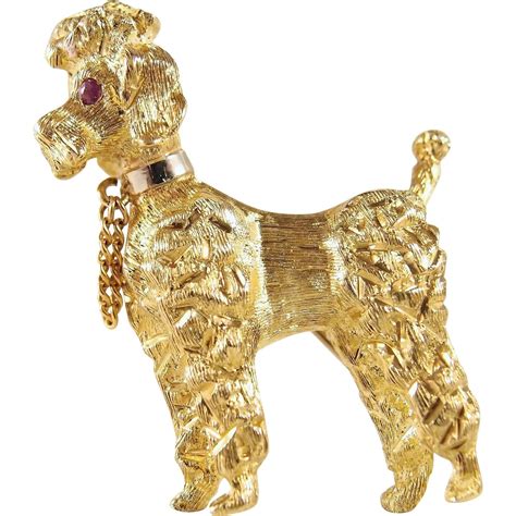 18k Solid Gold Three Dimensional Royal Poodle With Ruby Eyes Heavily