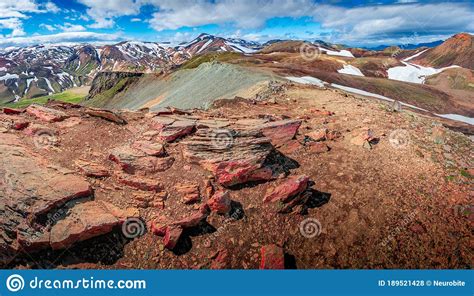 Panoramic Landscape View Of Colorful Rainbow Volcanic Landmannalaugar