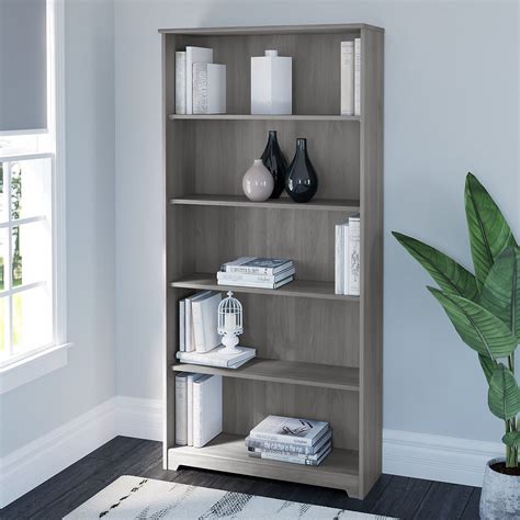 Furniture Cabot Tall 5 Shelf Bookcase In Modern Gray By Bush