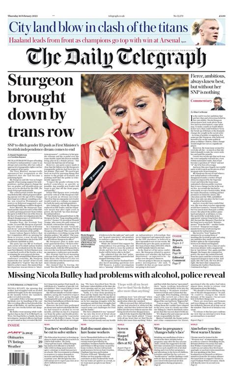 Daily Telegraph Front Page 16th Of February 2023 Tomorrows Papers Today
