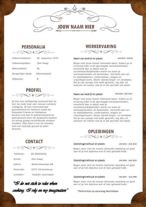 val op met dit unieke horeca cv inclusief motivatiebrief