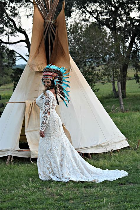 Boho Bridal Photoshoot With Native American Teepee And Headdress