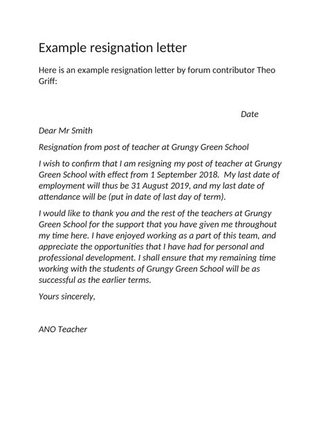 Free Printable Teacher Resignation Letter Templates Pdf Word
