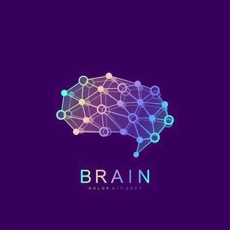 Brain Logo Silhouette Design Template With Connected Lines And Dots