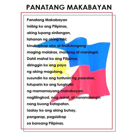 Lupang Hinirang Panatang Makabayan Filipino Tagalog Charts Shopee