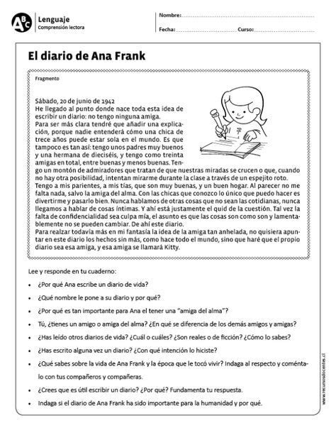 El Diario De Ana Frank Comprensi N Lectora Comprension Lectora Para