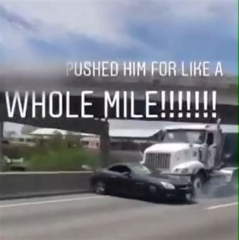 Video Semi Truck Drags Mercedes Down Highway