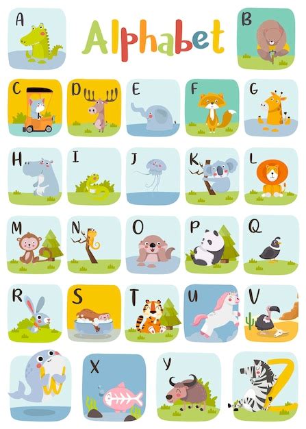 Premium Vector Animal Alphabet Graphic A To Z Cute Zoo Alphabet With