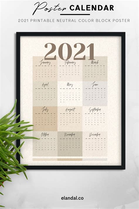 Printable 2021 Poster Wall Calendar Neutral Color Block Etsy