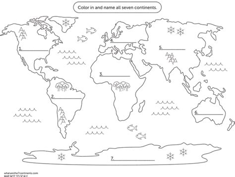 Free Coloring Map The 7 Continents Of The World