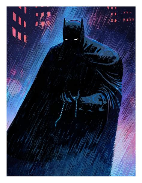 A Batman Standing In The Rain At Night