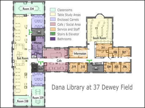Modern public library floor plan. About Dana Biomedical Library