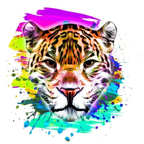Bright Colorful Art With Tiger Head Design Concept Stock Photo Image