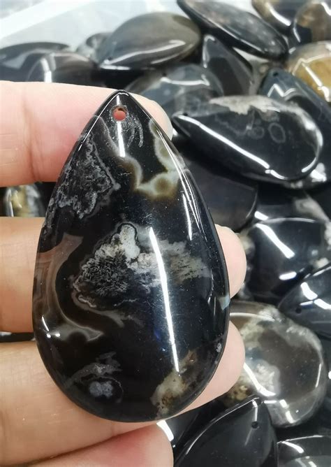 Large Rare Genuine Black Agate Fossil Stone Slab Cabochons Etsy