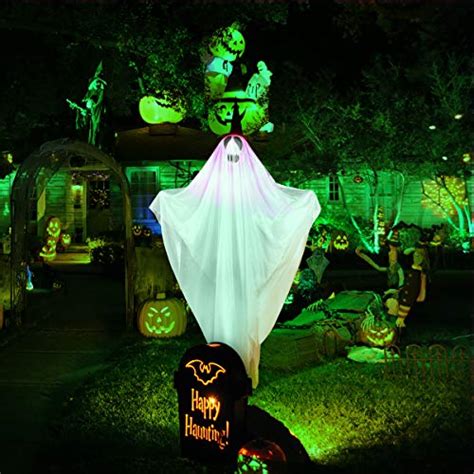 Unomor Halloween Led Light Up Ghost With Black Hat Yard Stake