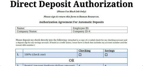 5 Direct Deposit Form Templates Word Excel Formats