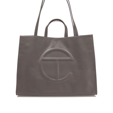 Telfar Shopping Bag Large Grey In Vegan Leather With Silver Tone Us