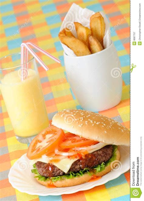 Burger Fries And Milkshake Stock Image Image Of Fastfood