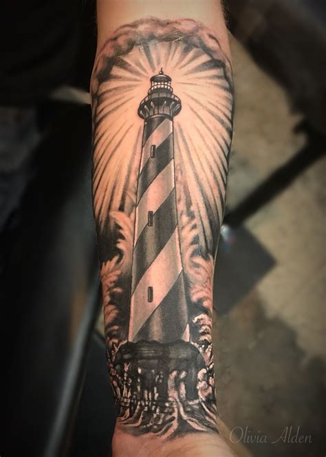 Cape Hatteras Lighthouse Black And Grey Forearm Tattoo Lighthouse