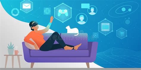 Woman Interacting With Virtual Reality At Home Stock Vector Illustration Of Game Digital
