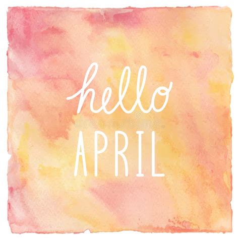 Hello April Text On Red And Yellow Watercolor Background Stock