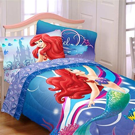 This white based print features graphic style mermaids and their ocean friends in bright prints, blue and greens. Disney Little Mermaid Ariel Twin Comforter and Twin Sheet ...