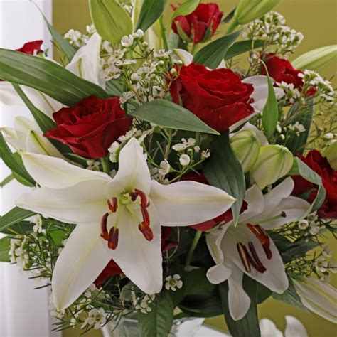 Red Rose And Lily Bouquet