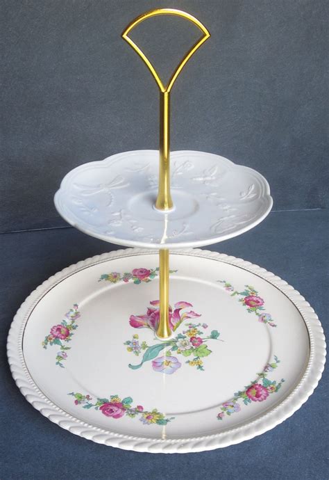 Floral Cake Stand 2 Tier Cake Plate Mismatched Tiered Etsy Cake