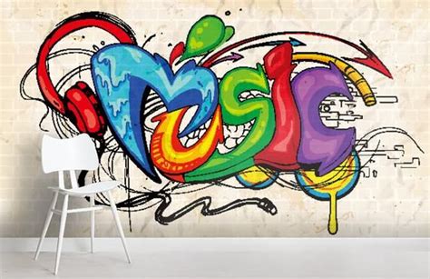 Papel tapiz de graffiti 3D mural de pared de música Etsy España