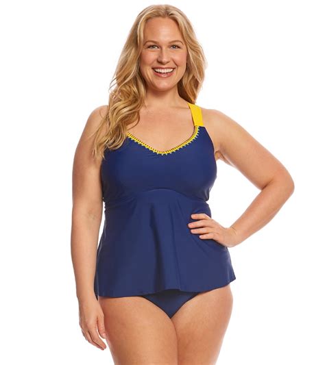 Jessica Simpson Swimwear Plus Size Woodstock Solids Cross Back Tankini