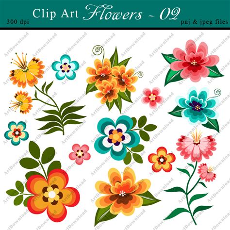 Digital Clip Art Flowers - Clip Art Flowers, Digital Paper Flowers, Printable Flowers For ...