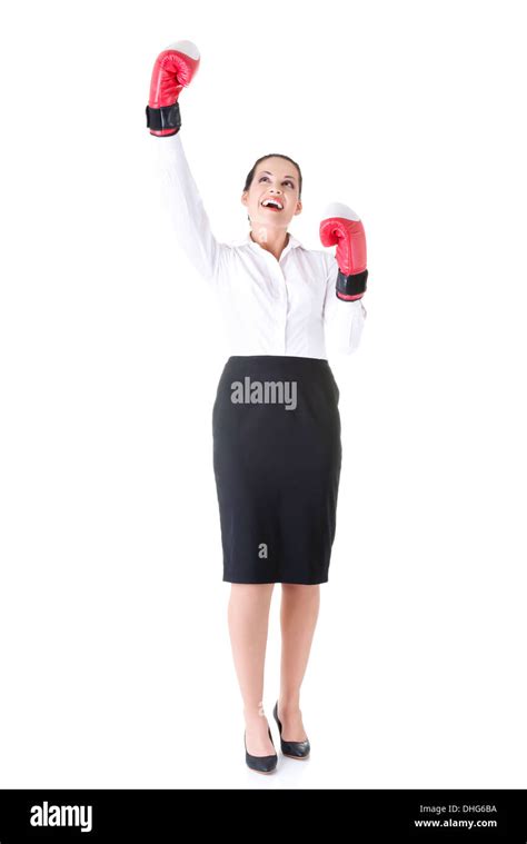 Business Woman Wearing Boxing Gloves Idolated On White Stock Photo Alamy