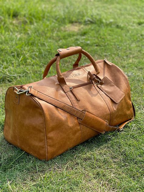 Personalized Leather Duffel Bag Full Grain Leather Weekender Etsy Uk