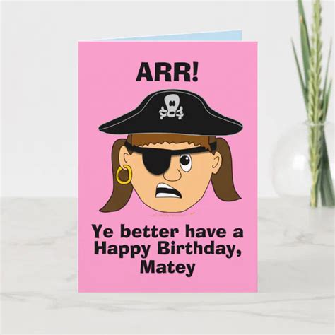 Arr Pirate Girl Funny Birthday Card Template Zazzle