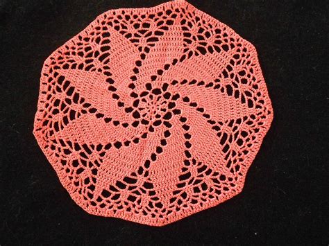 New Crochet Doily Pinwheel Design Coral Color By Ladywiththread On Etsy