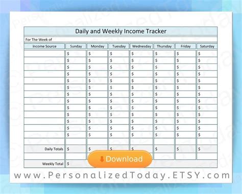 Daily and Weekly Income Tracker Job and Business Earnings | Etsy in 2020 | Etsy printables ...