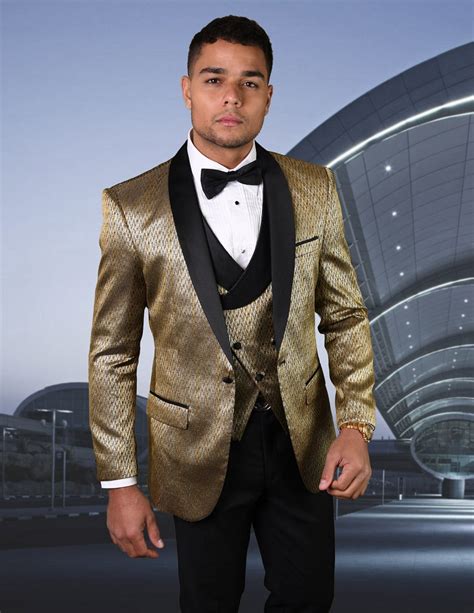 Statement Bellagio 16 Gold 4 Pc Fancy Suit With Matching Bow Tie