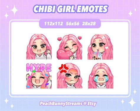 Twitch Emotes Cute Chibi Emoji Emotes For Streamers Pink Etsy