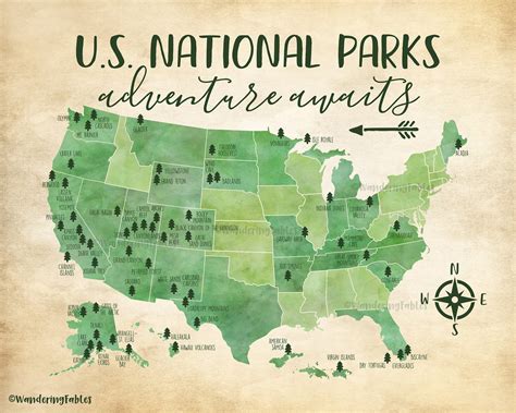 Us National Parks Map Adventure Mountains Parks Rivers Tribal