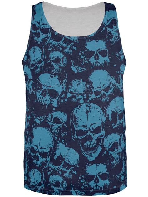 Old Glory Blue Angry Skulls All Over Adult Tank Top Medium