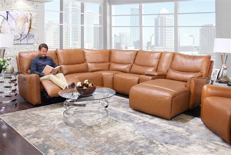 Senna Camel 6 Piece Leather Dual Power Reclining Sectional