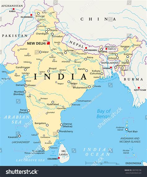 India Political Map Capital New Delhi Stock Vector Royalty Free