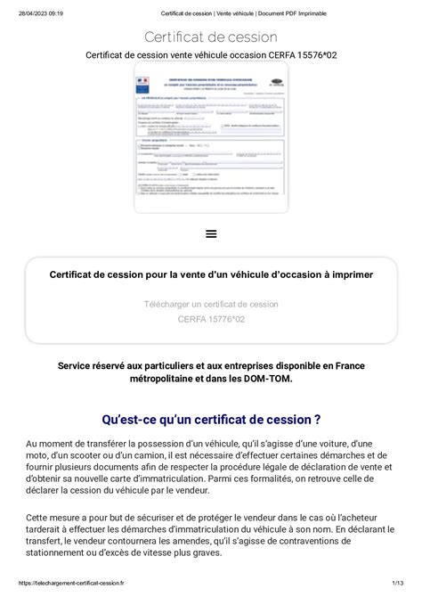 Calaméo Certificat De Cession Vente Véhicule Document Pdf Imprimable