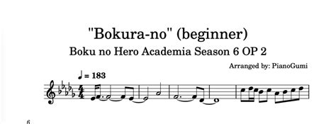 Boku No Hero Academia Season 6 Op 2 Bokurano Beginner Piano Sheet