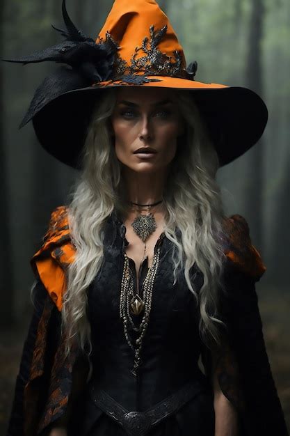 Premium Ai Image Full Body Beautiful Witch Woman With A Witch Hat In