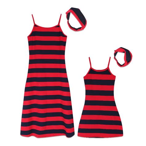 2 Piece Stripes Sleeveless Dress And Headband Set In Red For Mom And Me Striped Sleeveless Dress
