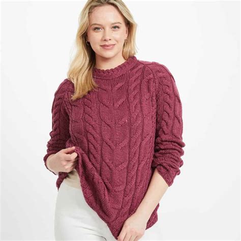 Irish Wool Aran Sweater For Women Red