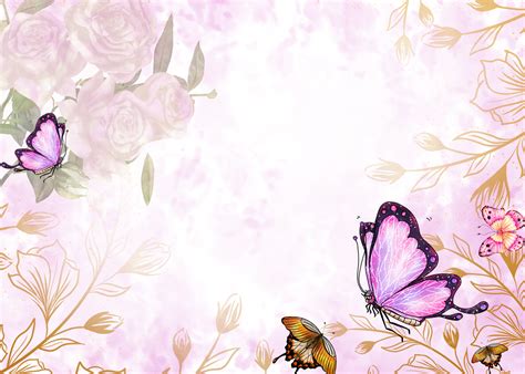 Butterfly Flowers Brilliant Pink Plant Watercolor Background