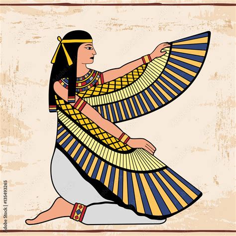 Vector Illustration Of Egyptian National Drawing Goddess Isis Color Drawing On A Beige